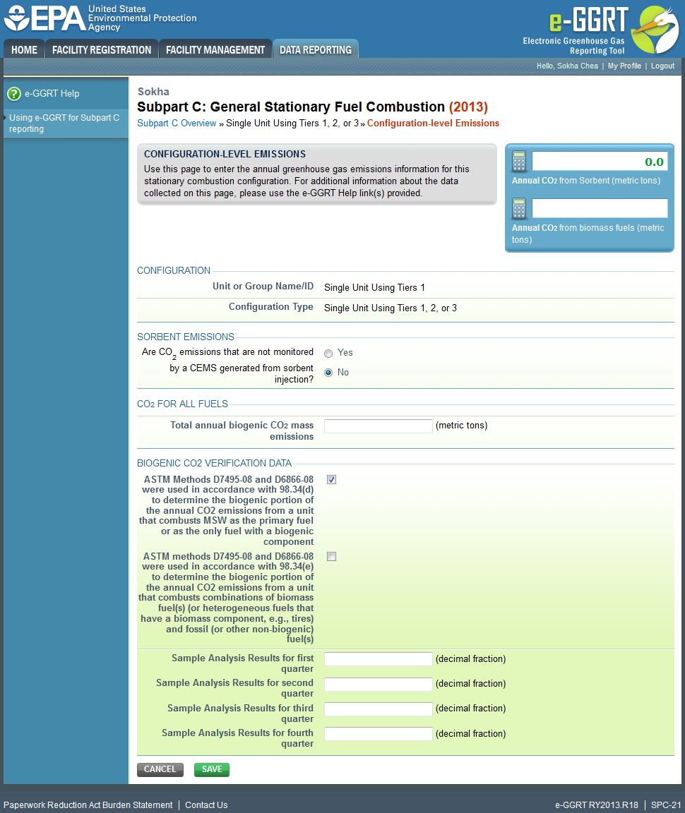 Subpart C: General Stationary Fuel Combustion - Biogenic CO2 Verification Data